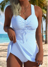 Blue Mid Waisted Tummy Coverage Striped Tankini Set