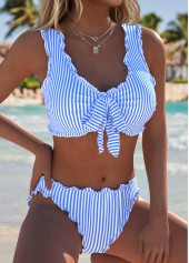 Light Blue Mid Waisted Bowknot Striped Bikini Set | thumb picture 