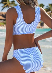 Light Blue Mid Waisted Bowknot Striped Bikini Set | thumb picture 
