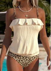 Beige Mid Waisted Ruffle Leopard Tankini Set | thumb picture 