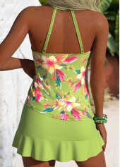 Avocado Green Mid Waisted Lace Up Tankini Set | thumb picture 