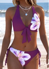 Dark Reddish Purple Mid Waisted Patchwork Bikini Set