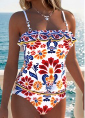 Multi Color Mid Waisted Ruffle Tribal Print Tankini Set | thumb picture 