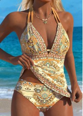 Dark Camel Mid Waisted Two-piece Tribal Print Tankini Set | thumb picture 