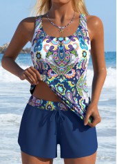 Black Mid Waisted Two-piece Tribal Print Tankini Set