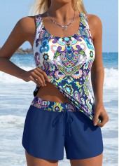 Black Mid Waisted Two-piece Tribal Print Tankini Set | thumb picture 