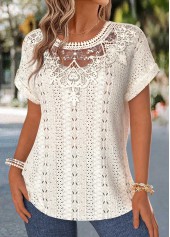 Beige Tummy Coverage Short Sleeve Round Neck Blouse | thumb picture 