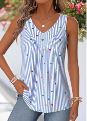 Blue Striped Patchwork Sleeveless V Neck Tank Top
