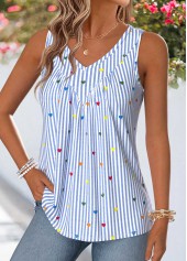 Blue Striped Patchwork Sleeveless V Neck Tank Top | thumb picture 