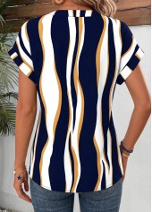 Navy Geometric Print Curved Hem Short Sleeve Blouse | thumb picture 