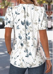 White Leaf Print Frill Short Sleeve T Shirt | thumb picture 