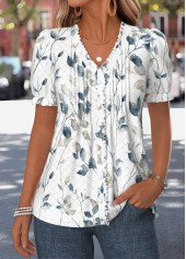 White Leaf Print Frill Short Sleeve T Shirt | thumb picture 