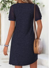 Navy Short Patchwork Round Neck Dress | thumb picture 