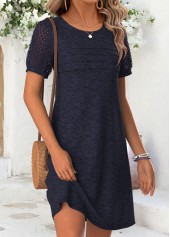 Navy Short Patchwork Round Neck Dress | thumb picture 