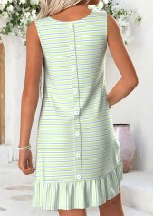 Light Green Multi Stripe Print Short Tuck Stitch Dress