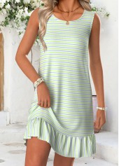 Light Green Multi Stripe Print Short Tuck Stitch Dress | thumb picture 