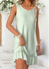 Light Green Multi Stripe Print Short Tuck Stitch Dress | thumb picture 