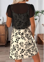 Black Leaf Print Short Tummy Coverage Dress and Cardigan | thumb picture 