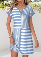 Denim Blue Geometric Print Short Tummy Coverage Dress