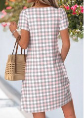 Pink Plaid Short Tummy Coverage Asymmetrical Neck Dress | thumb picture 