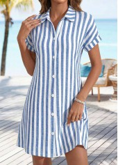 Denim Blue Striped Short Tummy Coverage Shirt Collar Dress | thumb picture 