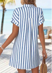 Denim Blue Striped Short Tummy Coverage Shirt Collar Dress | thumb picture 