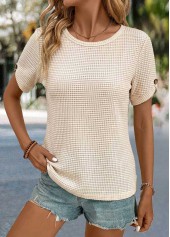 Beige Patchwork Short Sleeve Round Neck T Shirt | thumb picture 