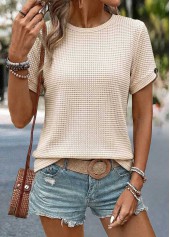 Beige Patchwork Short Sleeve Round Neck T Shirt | thumb picture 