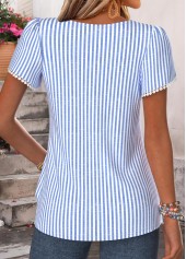 Blue Striped Shirred Short Sleeve Blouse | thumb picture 