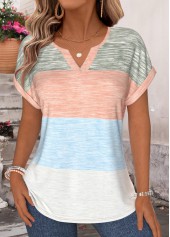Multi Color Striped Tummy Coverage Short Sleeve T Shirt