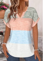 Multi Color Striped Tummy Coverage Short Sleeve T Shirt | thumb picture 