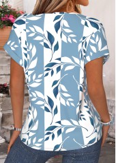 Blue Floral Print Tummy Coverage Short Sleeve T Shirt | thumb picture 