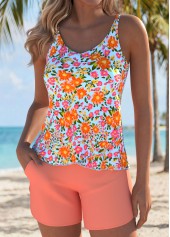 Coral Mid Waisted Layered Floral Print Tankini Set | thumb picture 