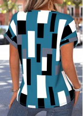 Peacock Blue Geometric Print Tummy Coverage T Shirt | thumb picture 