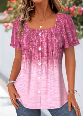 Pink Ombre Tummy Coverage Short Sleeve Square Neck Blouse