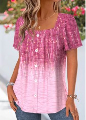 Pink Ombre Tummy Coverage Short Sleeve Square Neck Blouse | thumb picture 