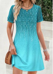 Cyan Ombre Short Patchwork Sleeveless Round Neck Dress