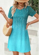 Cyan Ombre Short Patchwork Sleeveless Round Neck Dress | thumb picture 