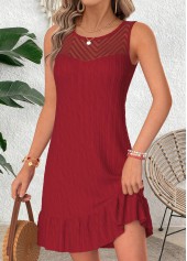 Wine Red Short Patchwork Sleeveless Round Neck Dress | thumb picture 