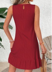 Wine Red Short Patchwork Sleeveless Round Neck Dress | thumb picture 
