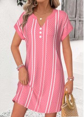 Pink Striped Short Tummy Coverage Sleeveless Split Neck Dress | thumb picture 