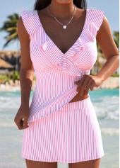 High Waisted Striped Pink Tankini Set