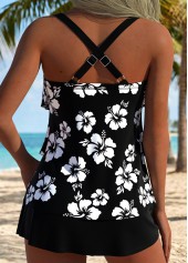 Black Mid Waisted Tummy Coverage Floral Print Tankini Set | thumb picture 