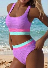 Multi Color Mid Waisted Patchwork Bikini Set