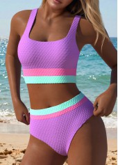 Multi Color Mid Waisted Patchwork Bikini Set | thumb picture 