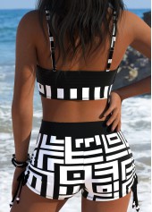 Black Mid Waisted Drawstring Geometric Print Bikini Set | thumb picture 