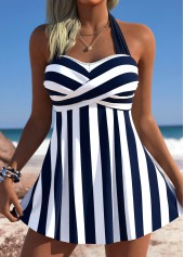 Navy Mid Waisted Striped Tankini Set