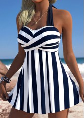 Navy Mid Waisted Striped Tankini Set | thumb picture 