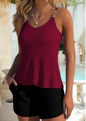 Wine Red Mid Waisted Layered Tankini Set | thumb picture 