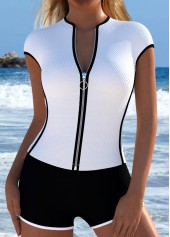Raw White Mid Waisted Patchwork Tankini Set